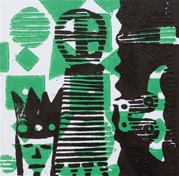 1 Kalevipoeg - 10 - Kuningaks Saamine : Künd (T.Laamann, 2013, woodcutprint, 10x10cm)