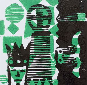 1 Kalevipoeg - 10 - Kuningaks Saamine : Künd (T.Laamann, 2013, woodcutprint, 10x10cm)