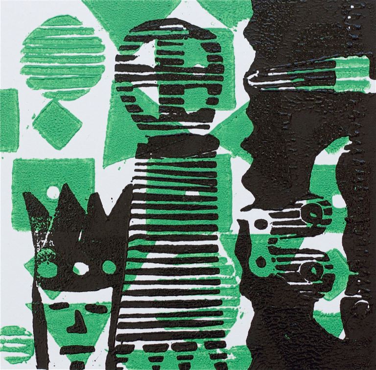 1 Kalevipoeg - 10 - Kuningaks Saamine : Künd (T.Laamann, 2013, woodcutprint, 10x10cm)