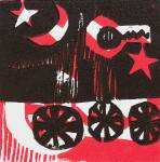 1 Kalevipoeg - 11 - Kättemaks Huntidele (T.Laamann, 2013, woodcutprint, 10x10cm)