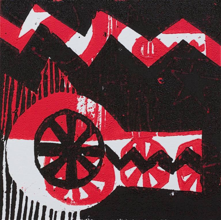 1 Kalevipoeg - 11,2 - Kättemaks Huntidele (T.Laamann, 2013, woodcutprint, 10x10cm)