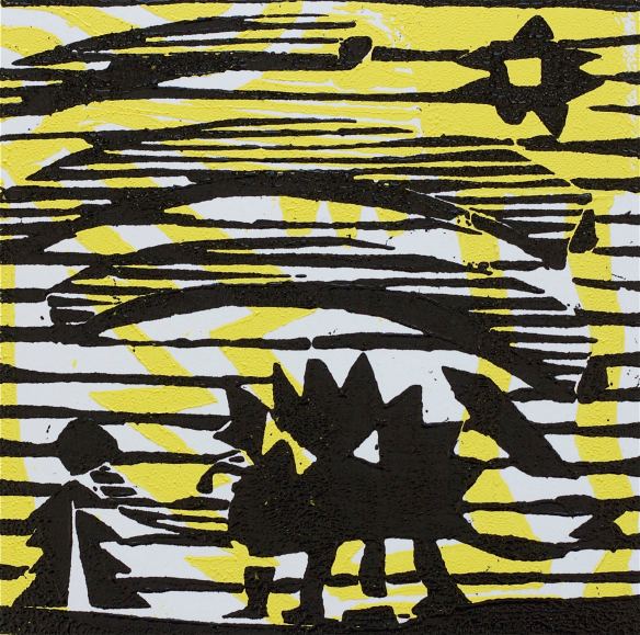 1 Kalevipoeg - 13 - Laua Toomine (T.Laamann, 2013, woodcutprint, 10x10cm)