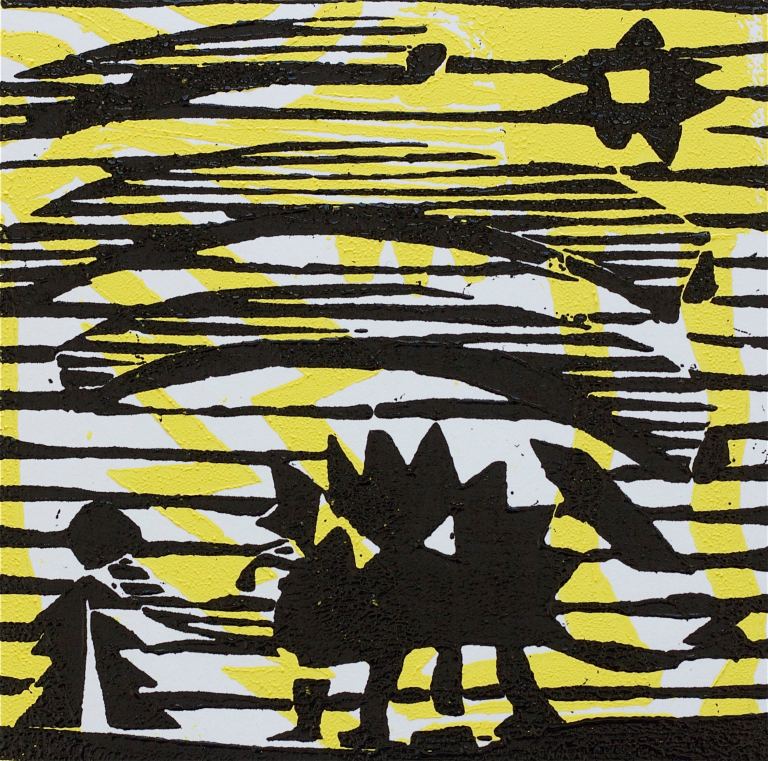 1 Kalevipoeg - 13 - Laua Toomine (T.Laamann, 2013, woodcutprint, 10x10cm)