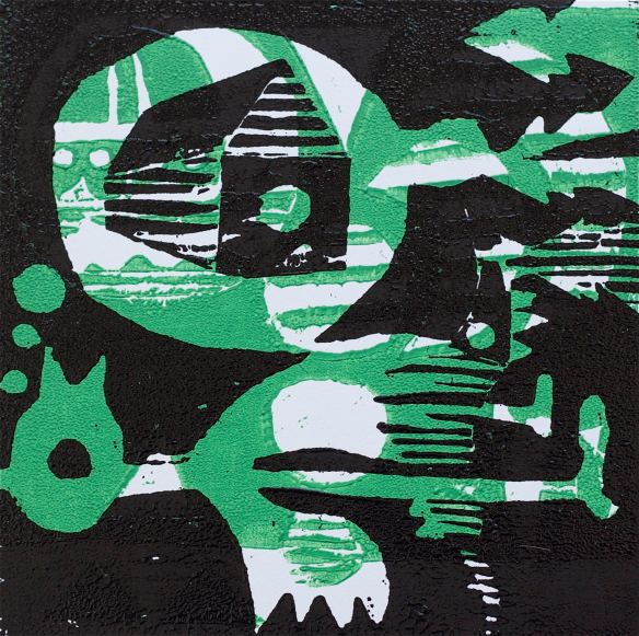 1 Kalevipoeg - 14 - Pikk Magamine ja Unenägu (T.Laamann, 2013, woodcutprint, 10x10cm)