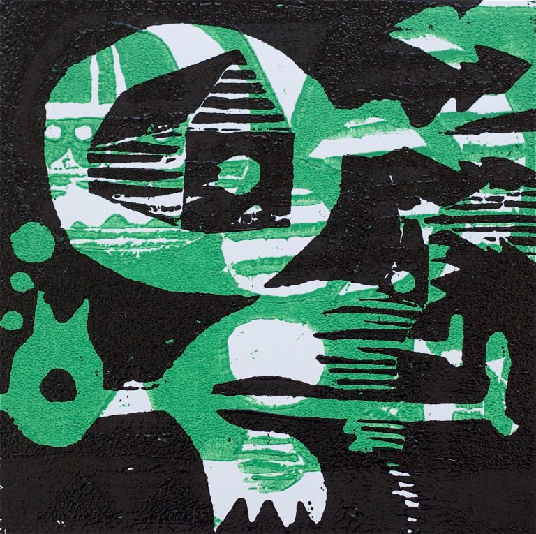 1 Kalevipoeg - 14 - Pikk Magamine ja Unenägu (T.Laamann, 2013, woodcutprint, 10x10cm)