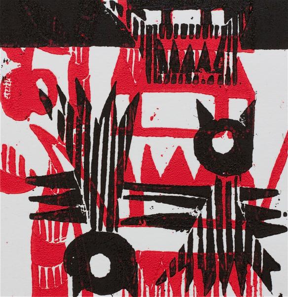 1 Kalevipoeg - 15 - Põrgupiigad (T.Laamann, 2013, woodcutprint, 10x10cm)
