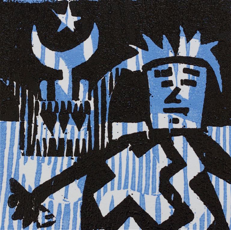 1 Kalevipoeg - 16 - Allilma Vaatlus (T.Laamann, 2013, woodcutprint, 10x10cm)