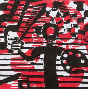 1 Kalevipoeg - 19 - Assamalla Lahing (T.Laamann, 2013, woodcutprint, 10x10cm)