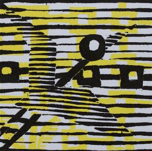 1 Kalevipoeg - 21 - Õnneaeg : Aheldamine (T.Laamann, 2013, woodcutprint, 10x10cm)