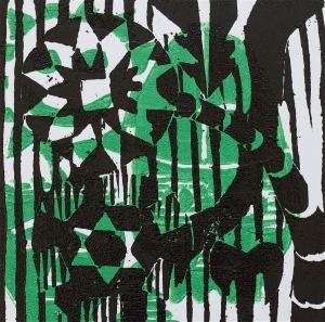 1 Kalevipoeg - 22,2 - Kalevipoja Surm, Põrgu Väravas (T.Laamann, 2013, woodcutprint, 10x10cm)