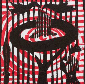 1 Kalevipoeg - 7 - Tammest Ilmapuu (T.Laamann, 2013, woodcutprint, 10x10cm)