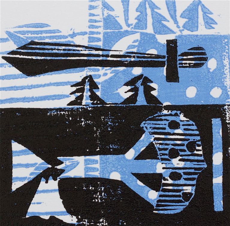 1 Kalevipoeg - 8 - Tamme Raiumine Mõõgaga (T.Laamann, 2013, woodcutprint, 10x10cm)