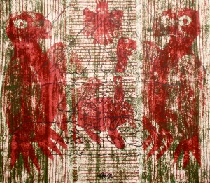 Jnana Yoga II (T.Laamann, 1992, woodcutprint, 43x53cm)