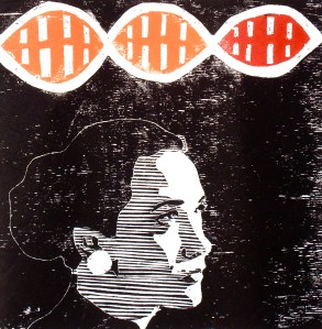 Riin ja Geen (woodcutprint, 30x35cm, 2011)