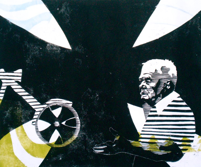 Cross & Iron Man (2012, woodcutprint, 40x50cm)