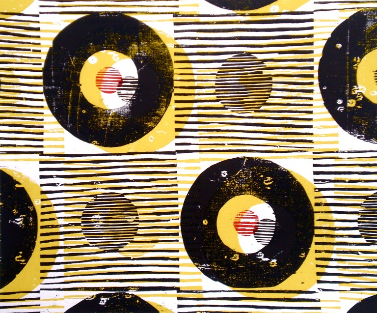Record Shop (2012, woodcutprint, 40x50cm)