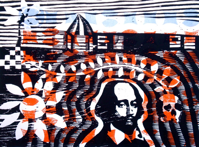Shakespeare @ Treasure Beach (2012, woodcutprint, 40x50cm)