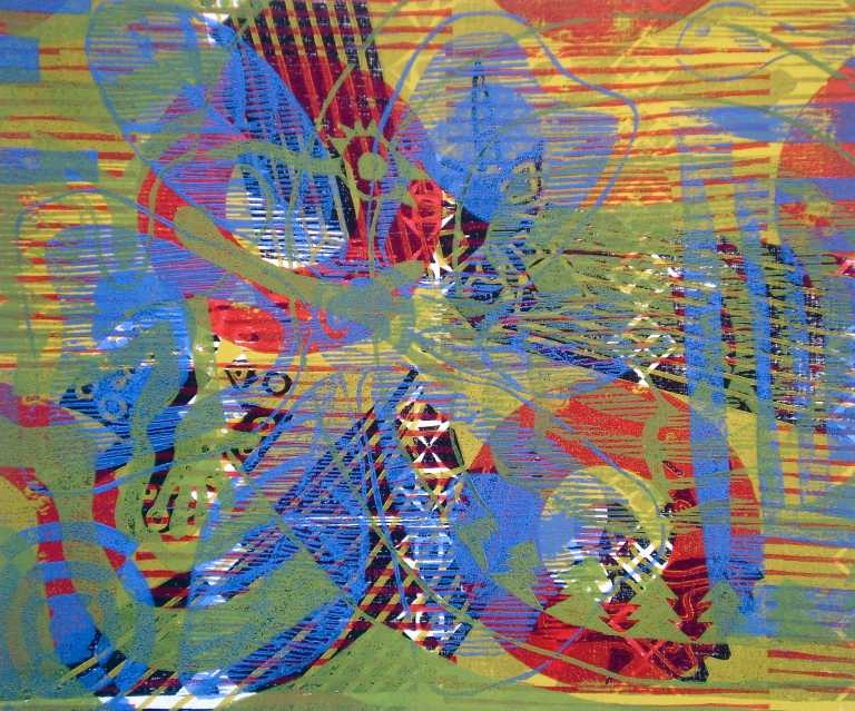 "Abstract Akee-n-Saltfish" (T.Laamann, 2013, woodcutprint, 40x50cm)