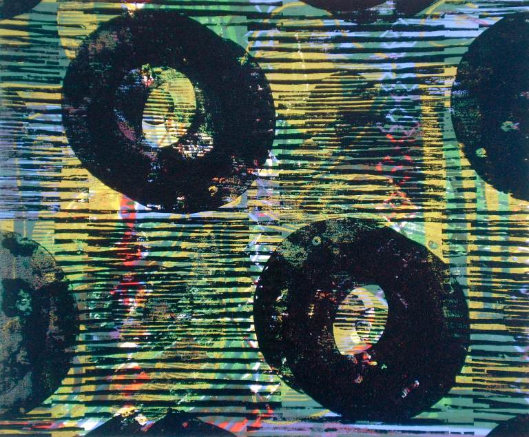 "Abstract Jamaican Colors" (T.Laamann, 2013, woodcutprint, 40x50cm)