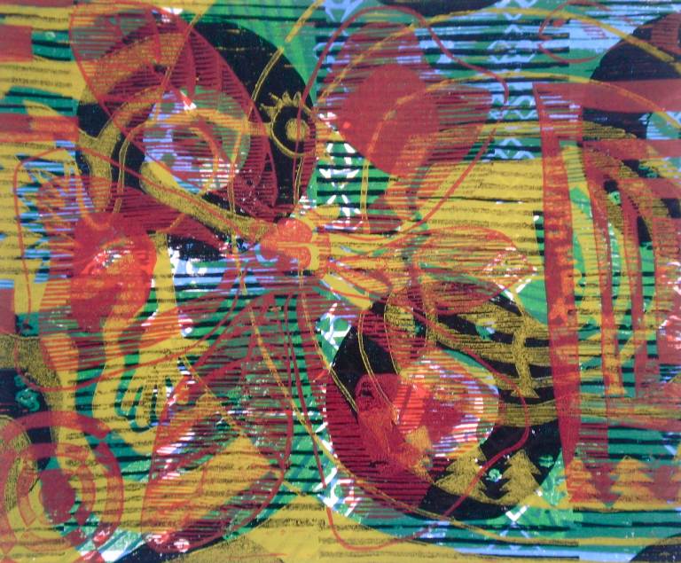 "Abstract Jerk Chicken" (T.Laamann, 2013, woodcutprint, 40x50cm)