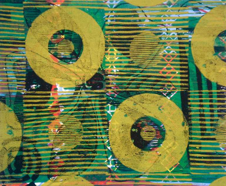 "Abstract Record Shop" (T.Laamann, 2013, woodcutprint, 40x50cm)