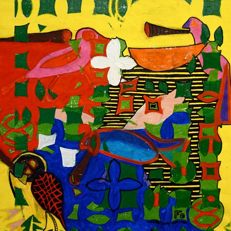 F0 (Tarrvi Laamann, 2014, woodcutprint, oil, canvas, 44x44cm)