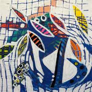 F13 (Tarrvi Laamann, 2014, woodcutprint, oil, canvas, 44x44cm)