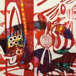 F8 (Tarrvi Laamann, 2014, woodcutprint, oil, canvas, 44x44cm)