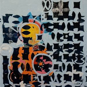 F9 (Tarrvi Laamann, 2014, woodcutprint, oil, canvas, 44x44cm)