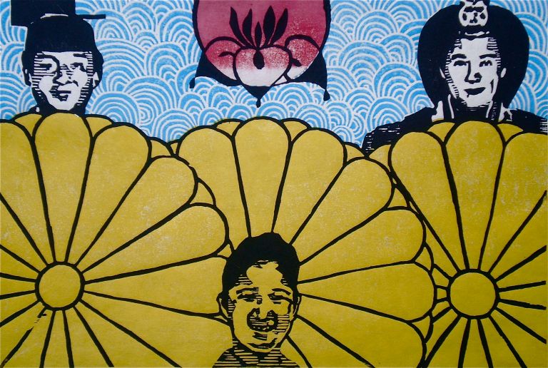 Japan Empera and Family (Tarrvi Laamann, 2013, mokuhanga, 23x36cm)