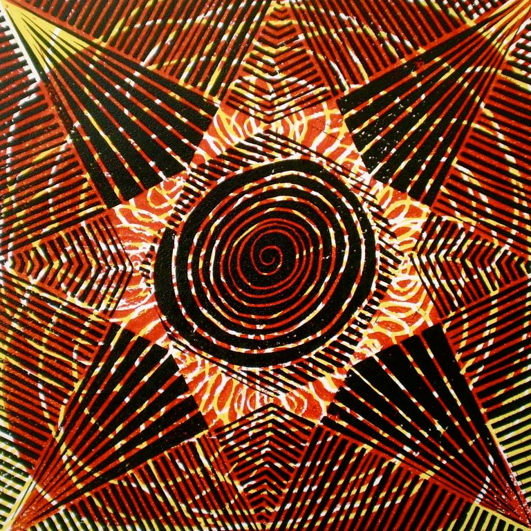 Reddish Sun-n-Sombrero (Tarrvi Laamann, 2013, linocutprint, 30x30cm)