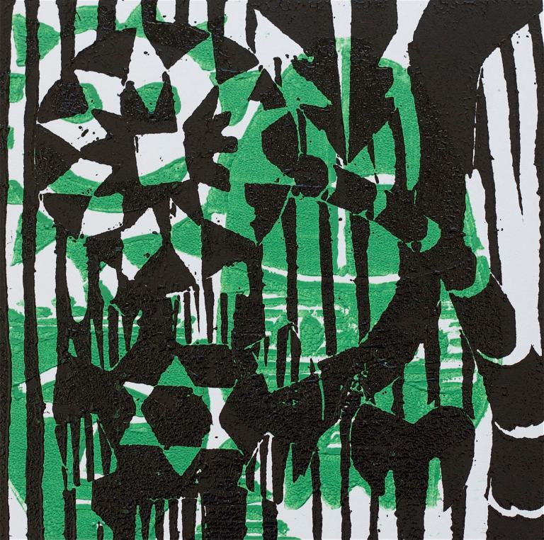 1 Kalevipoeg - 22,2 - Kalevipoja Surm, Põrgu Väravas (T.Laamann, 2013, woodcutprint, 10x10cm)