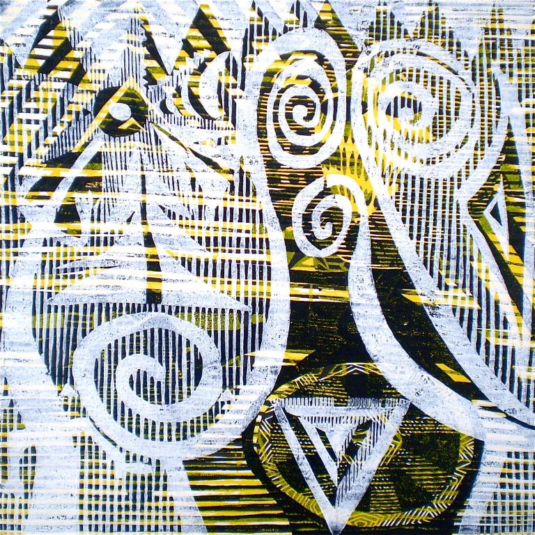 Spirals On Gold (Tarrvi Laamann, 2013, mokuhanga rmx, 40x40cm)