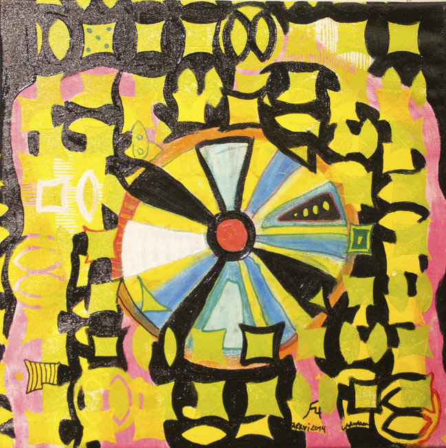 F4 (T.Laamann, 2014, 44x44cm, woodcut:oil:canvas)