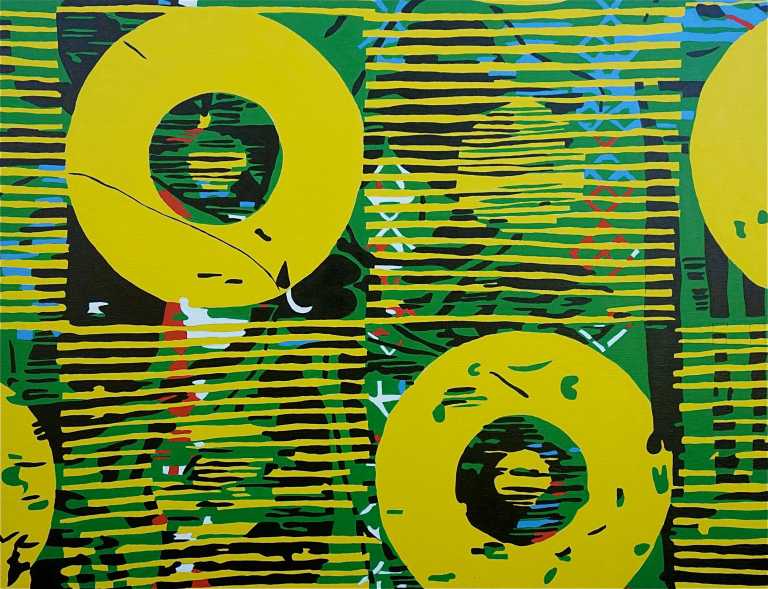 Abstract Disks III (Tarrvi Laamann, 2014, oil, canvas, 420x148cm)